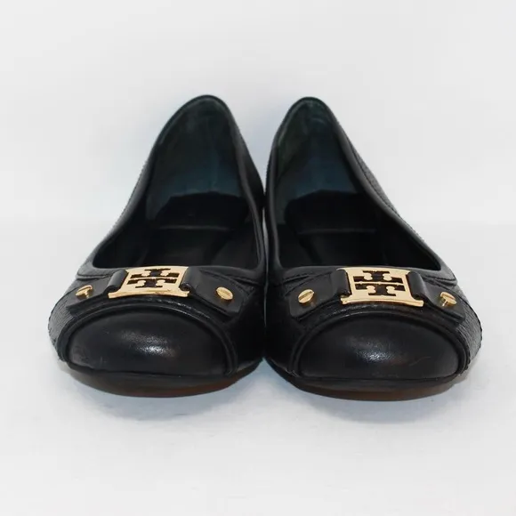 Tory Burch Black Leather Cline ballet flat shoes
