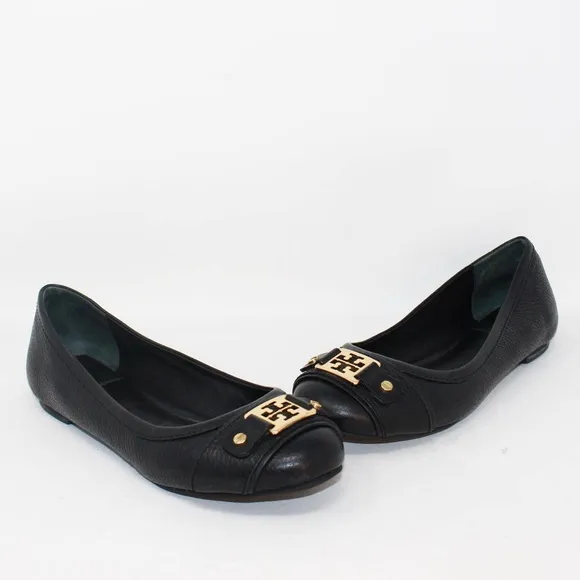 Tory Burch Black Leather Cline ballet flat shoes