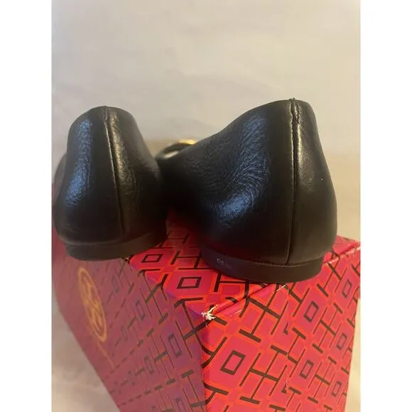 Tory Burch Claire Women's Ballet Flat Leather Shoes Black, Gold Size 9 Pre-owned
