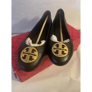 Tory Burch Claire Women's Ballet Flat Leather Shoes Black, Gold Size 9 Pre-owned
