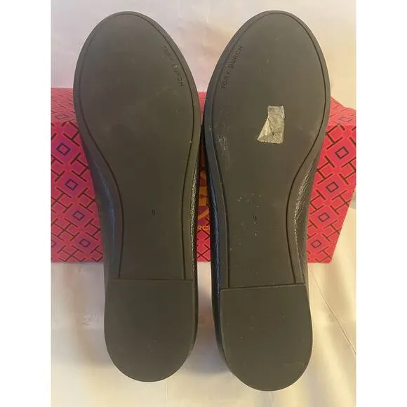 Tory Burch Claire Women's Ballet Flat Leather Shoes Black, Gold Size 9 Pre-owned