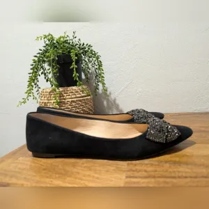 Tory Burch Esme Black Suede Rhinestones Flat Shoes-sz9.5  ~Stylish