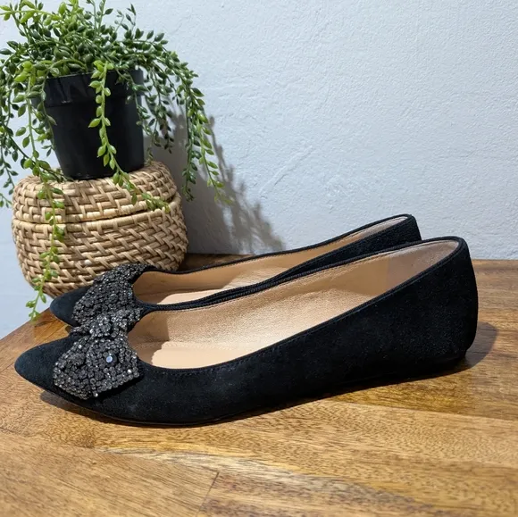 Tory Burch Esme Black Suede Rhinestones Flat Shoes-sz9.5  ~Stylish