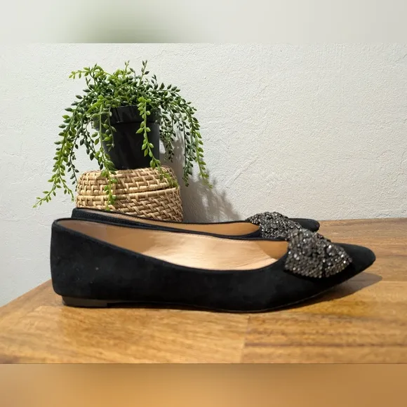 Tory Burch Esme Black Suede Rhinestones Flat Shoes-sz9.5  ~Stylish