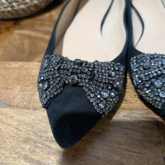 Tory Burch Esme Black Suede Rhinestones Flat Shoes-sz9.5  ~Stylish