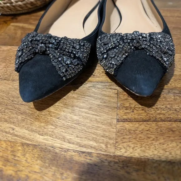 Tory Burch Esme Black Suede Rhinestones Flat Shoes-sz9.5  ~Stylish