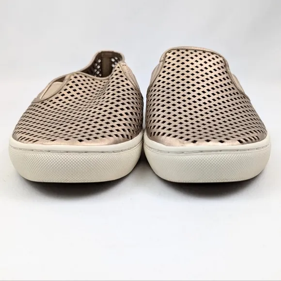 Tory Burch Jesse Perforated Slip On Sneakers Gold Metallic Leather Sporty 9.5