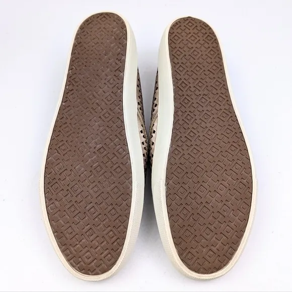 Tory Burch Jesse Perforated Slip On Sneakers Gold Metallic Leather Sporty 9.5