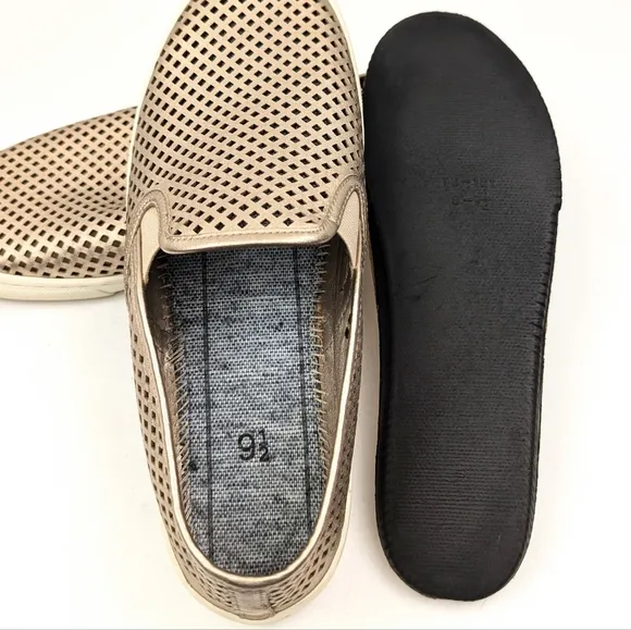 Tory Burch Jesse Perforated Slip On Sneakers Gold Metallic Leather Sporty 9.5