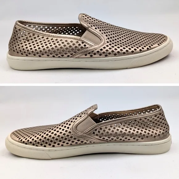 Tory Burch Jesse Perforated Slip On Sneakers Gold Metallic Leather Sporty 9.5