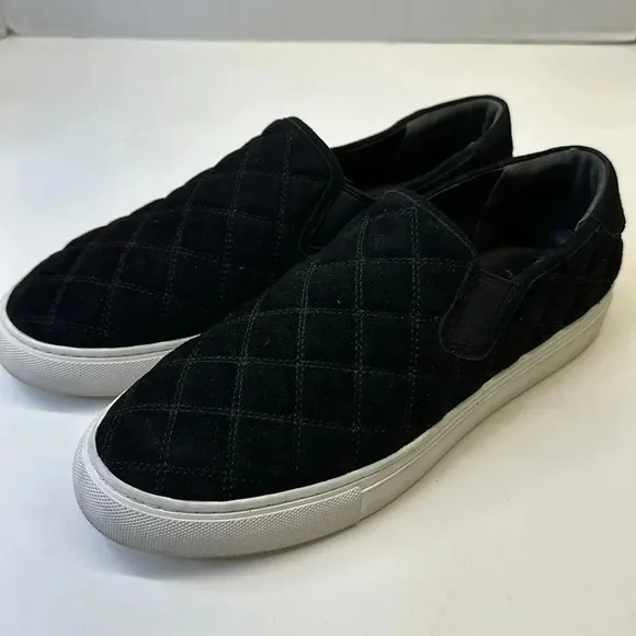 Tory Burch Jesse Quilted Slip On Sneakers Shoes Black White Suede Size 10.5