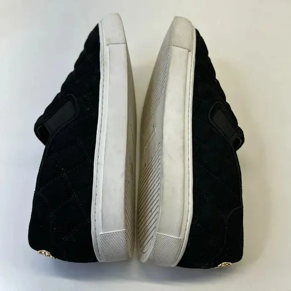 Tory Burch Jesse Quilted Slip On Sneakers Shoes Black White Suede Size 10.5