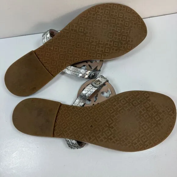 Tory Burch Miller Metallic Silver Tumbled Leather Sandals 8 1/2 M *READ*