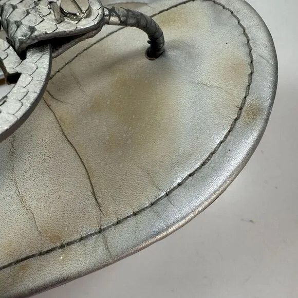 Tory Burch Miller Metallic Silver Tumbled Leather Sandals 8 1/2 M *READ*