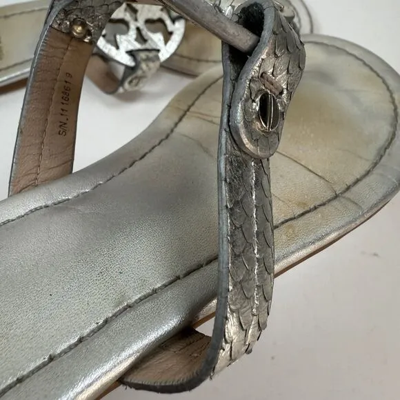 Tory Burch Miller Metallic Silver Tumbled Leather Sandals 8 1/2 M *READ*