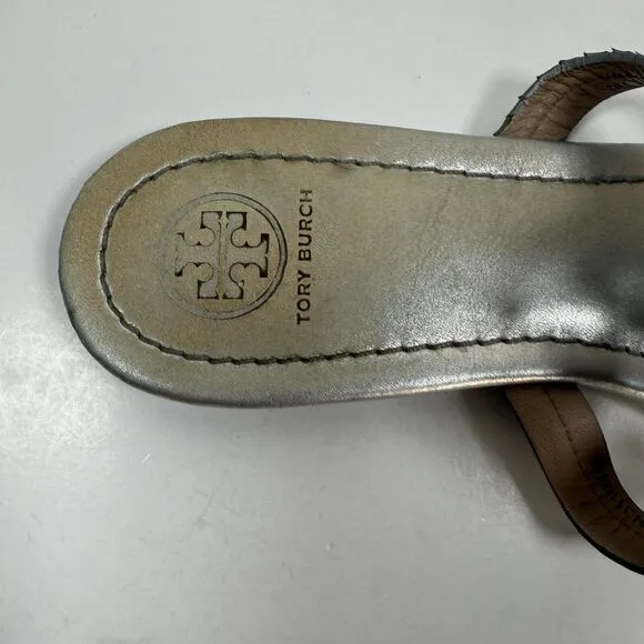 Tory Burch Miller Metallic Silver Tumbled Leather Sandals 8 1/2 M *READ*