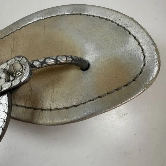 Tory Burch Miller Metallic Silver Tumbled Leather Sandals 8 1/2 M *READ*