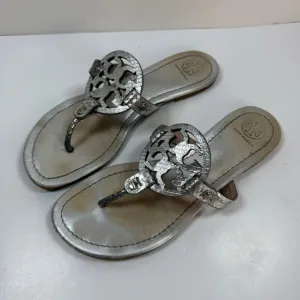Tory Burch Miller Metallic Silver Tumbled Leather Sandals 8 1/2 M *READ*