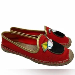 TORY BURCH Samba Gold Calf Hair Espadrille-Linen Metallic Mestico Shoes Sz 7