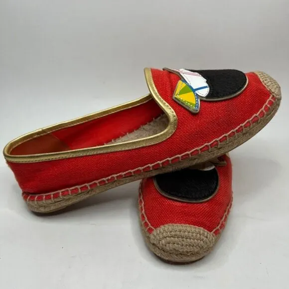 TORY BURCH Samba Gold Calf Hair Espadrille-Linen Metallic Mestico Shoes Sz 7