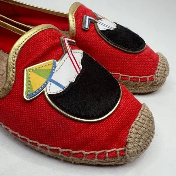 TORY BURCH Samba Gold Calf Hair Espadrille-Linen Metallic Mestico Shoes Sz 7