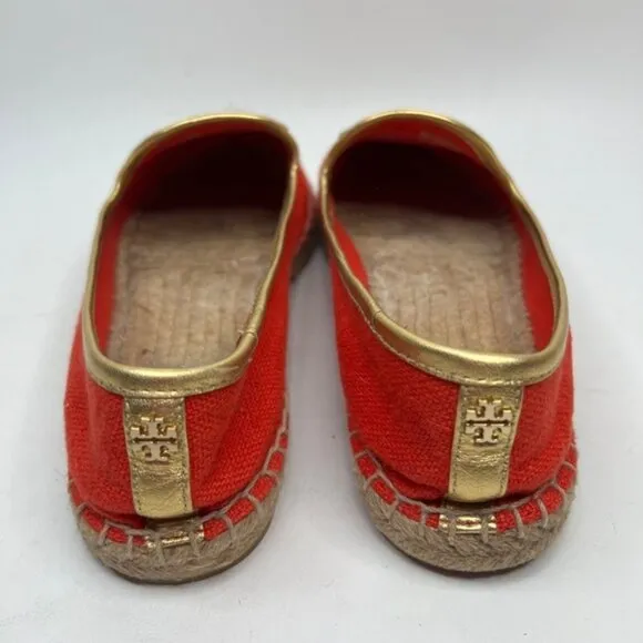 TORY BURCH Samba Gold Calf Hair Espadrille-Linen Metallic Mestico Shoes Sz 7