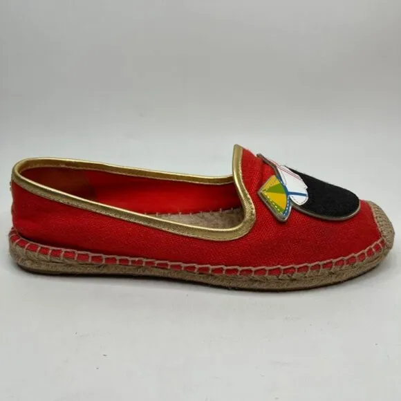 TORY BURCH Samba Gold Calf Hair Espadrille-Linen Metallic Mestico Shoes Sz 7