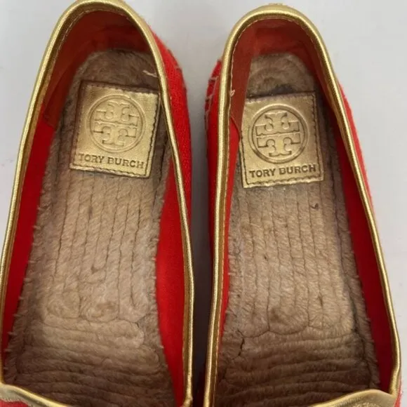 TORY BURCH Samba Gold Calf Hair Espadrille-Linen Metallic Mestico Shoes Sz 7