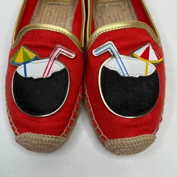 TORY BURCH Samba Gold Calf Hair Espadrille-Linen Metallic Mestico Shoes Sz 7