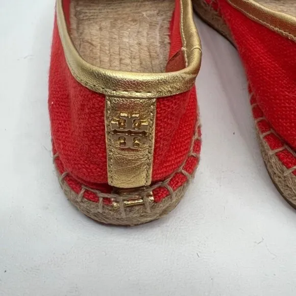 TORY BURCH Samba Gold Calf Hair Espadrille-Linen Metallic Mestico Shoes Sz 7