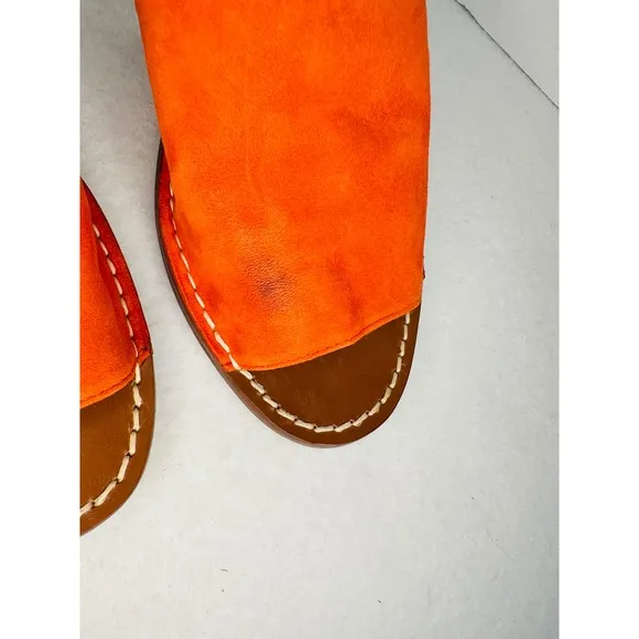 Tory Burch Sandals Orange Leather Ankle Strap flat Heel Shoes Size 8M