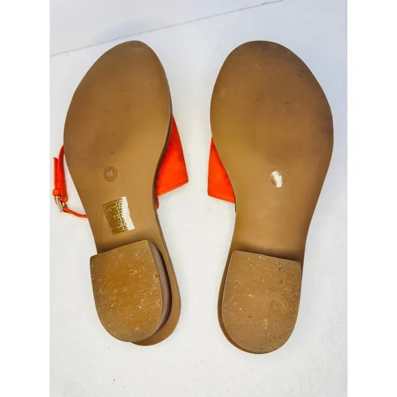 Tory Burch Sandals Orange Leather Ankle Strap flat Heel Shoes Size 8M