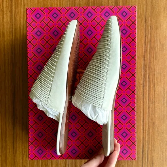 TORY BURCH Sienna Flat Slide White Backless Mule/Sandal
