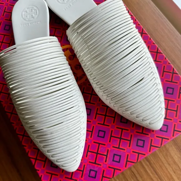 TORY BURCH Sienna Flat Slide White Backless Mule/Sandal