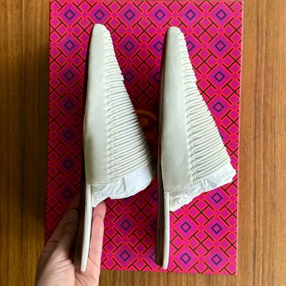 TORY BURCH Sienna Flat Slide White Backless Mule/Sandal
