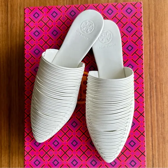 TORY BURCH Sienna Flat Slide White Backless Mule/Sandal