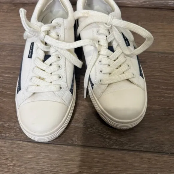 Tory Burch Sport Canvas Court Shoes, Cream and Navy, Size 6.5, Logo, Designer