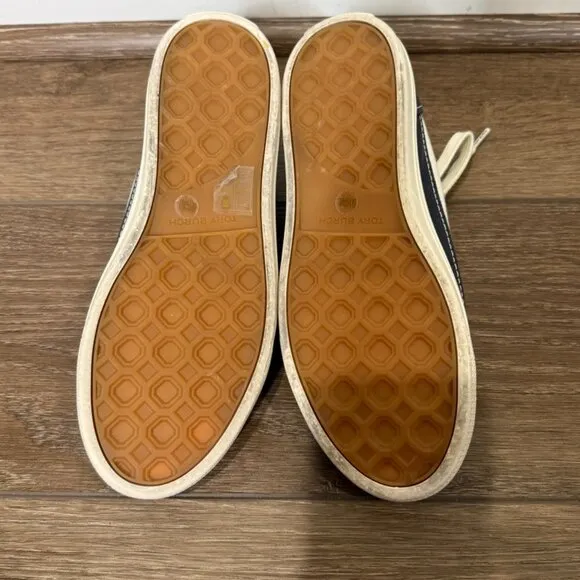 Tory Burch Sport Canvas Court Shoes, Cream and Navy, Size 6.5, Logo, Designer