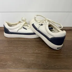 Tory Burch Sport Canvas Court Shoes, Cream and Navy, Size 6.5, Logo, Designer