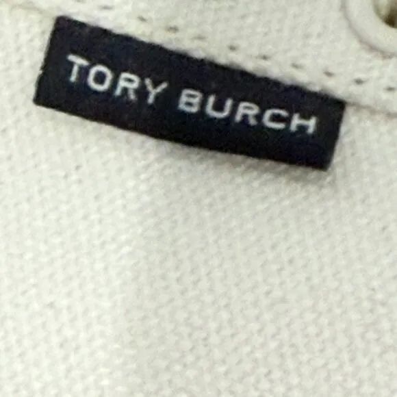 Tory Burch Sport Canvas Court Shoes, Cream and Navy, Size 6.5, Logo, Designer