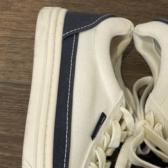 Tory Burch Sport Canvas Court Shoes, Cream and Navy, Size 6.5, Logo, Designer