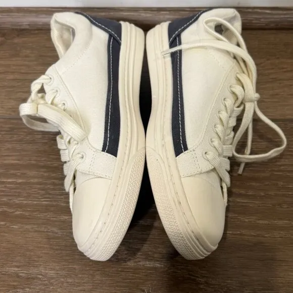 Tory Burch Sport Canvas Court Shoes, Cream and Navy, Size 6.5, Logo, Designer