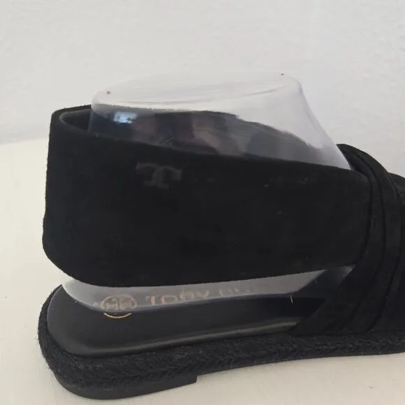 Tory Burch Women's Black Suede Leather Slingback Espadrille Sandals Size 7