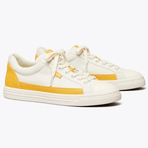 Tory Burch Womens Classic Court Sneakers 10 Ivory/Curry Yellow