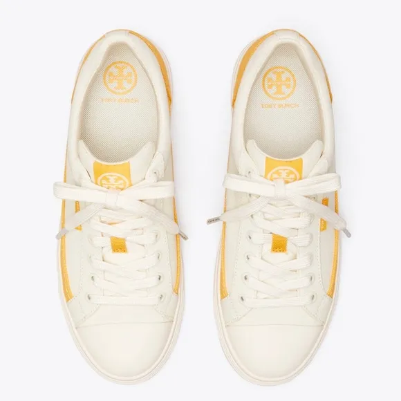 Tory Burch Womens Classic Court Sneakers 10 Ivory/Curry Yellow