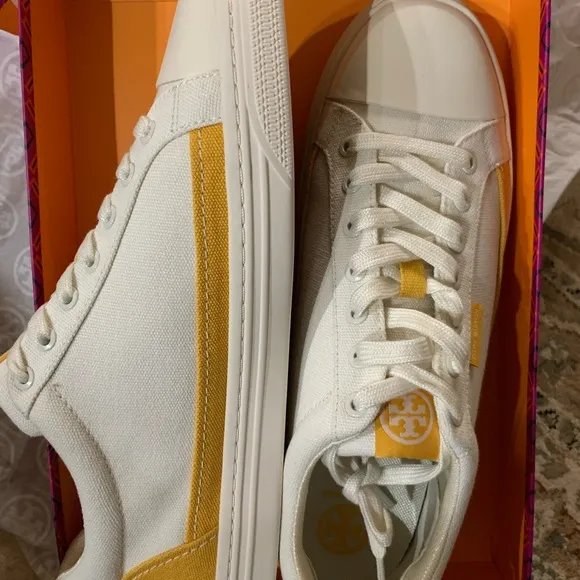 Tory Burch Womens Classic Court Sneakers 10 Ivory/Curry Yellow
