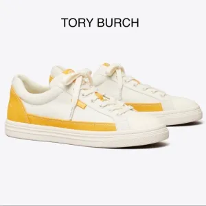 Tory Burch Womens Classic Court Sneakers 10 Ivory/Curry Yellow