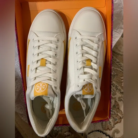 Tory Burch Womens Classic Court Sneakers 10 Ivory/Curry Yellow