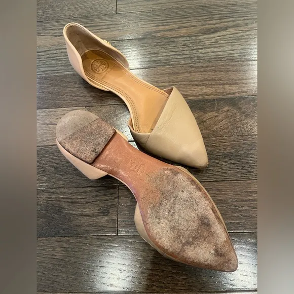 Tory Burch Womens Size 5(runs big) Viv Nude Leather D'orsay Pointed Flat Shoes