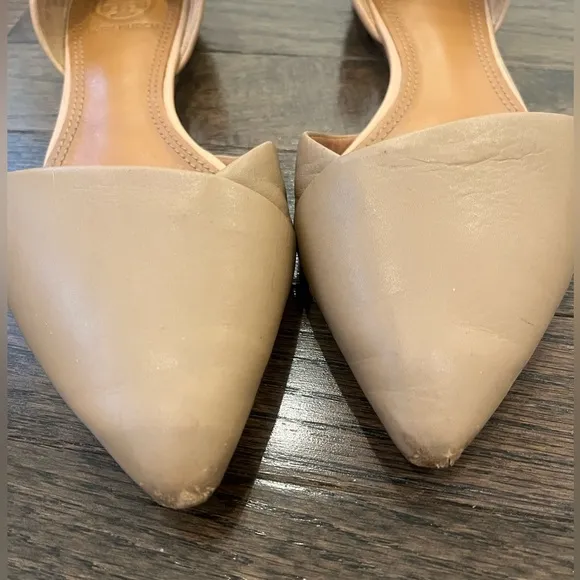 Tory Burch Womens Size 5(runs big) Viv Nude Leather D'orsay Pointed Flat Shoes